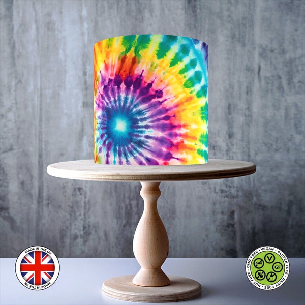 Rainbow Tie Dye Pattern wrap around edible cake topper, ICING sheet, WAFER card, Cake Wrap, Edible Prints