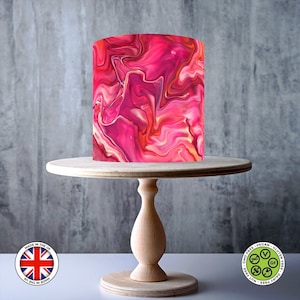 Décoration de gâteau comestible enveloppante avec motif marbré rose cerise, feuille de glaçage, carte gaufrette, emballage de gâteau, impressions comestibles