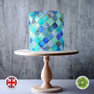 Motif de carreaux marocains en jade enveloppant un gâteau comestible, feuille de glaçage, carte gaufrette, emballage de gâteau, impressions comestibles