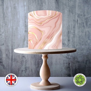 Motif marbré rose pâle et doré enveloppant pour gâteau comestible, feuille de glaçage, carte gaufrette, emballage de gâteau, impressions comestibles