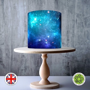 Blue Universe Space Galaxy wikkel rond eetbare taarttopper, glazuurvel, WAFER-kaart, taartomslag, eetbare prints