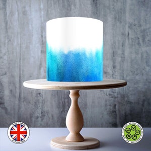 Il motivo Ombre acquerello azzurro avvolge il topper per torta commestibile, il foglio di glassa, la carta WAFER, l'involucro della torta, le stampe commestibili