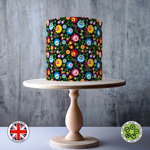 Motif floral d'art folklorique polonais enroulé autour de gâteau comestible, feuille de glaçage, carte gaufrette, emballage de gâteau, impressions comestibles