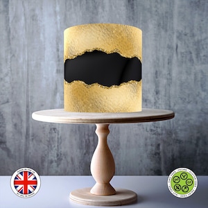 Efecto dorado con línea Black Fault Envoltura sin costuras alrededor de topper de pastel comestible, hoja ICING, tarjeta WAFER, envoltura de pastel, impresiones comestibles