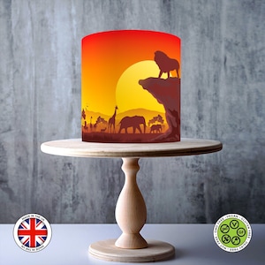 Pôr do sol vermelho no Safari Lion on the Rock envolve decoração de topo de bolo comestível, folha de glacê, cartão WAFER, embrulho de bolo, estampas comestíveis