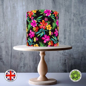 Vividi fiori tropicali su nero avvolgono topper per torta commestibile, foglio di glassa, carta WAFER, involucro per torta, stampe commestibili
