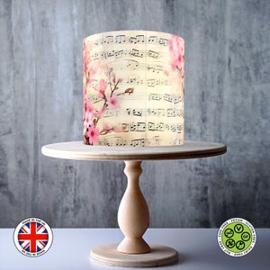 Kirschblüten-Musiknoten, Musikblätter zum Umwickeln, essbarer Kuchendeckel, Zuckergussblatt, Oblatenkarte, Kuchenverpackung, essbare Drucke