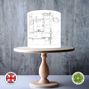 Dessin architectural noir sur blanc pour gâteau comestible, feuille de glaçage, carte WAFER, emballage de gâteau, impressions comestibles