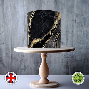 Décoration de gâteau comestible enveloppante à motif marbré noir et or, feuille de glaçage, carte WAFER, emballage de gâteau, impressions comestibles