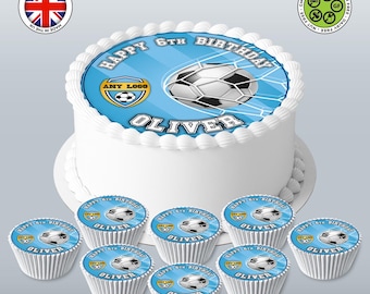 Football Club Logo Edible Cake Topper – Personalised Soccer 7.5in Round & Cupcakes - ICING or WAFER