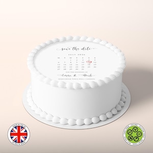 Personalised Calendar Edible Cake Topper – Save The Date Wedding Anniversary Heart & Round - ICING or WAFER
