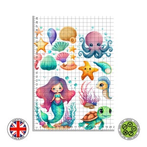 Ensemble aquarelle sirène sous la mer, décoration pour gâteau comestible, feuille de glaçage, carte gaufrette, impressions comestibles