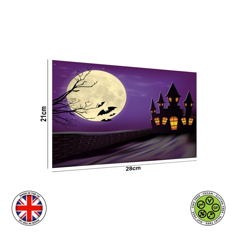 Purple Halloween Castle Full Moon Wrap Around Edible Cake Topper, ICING