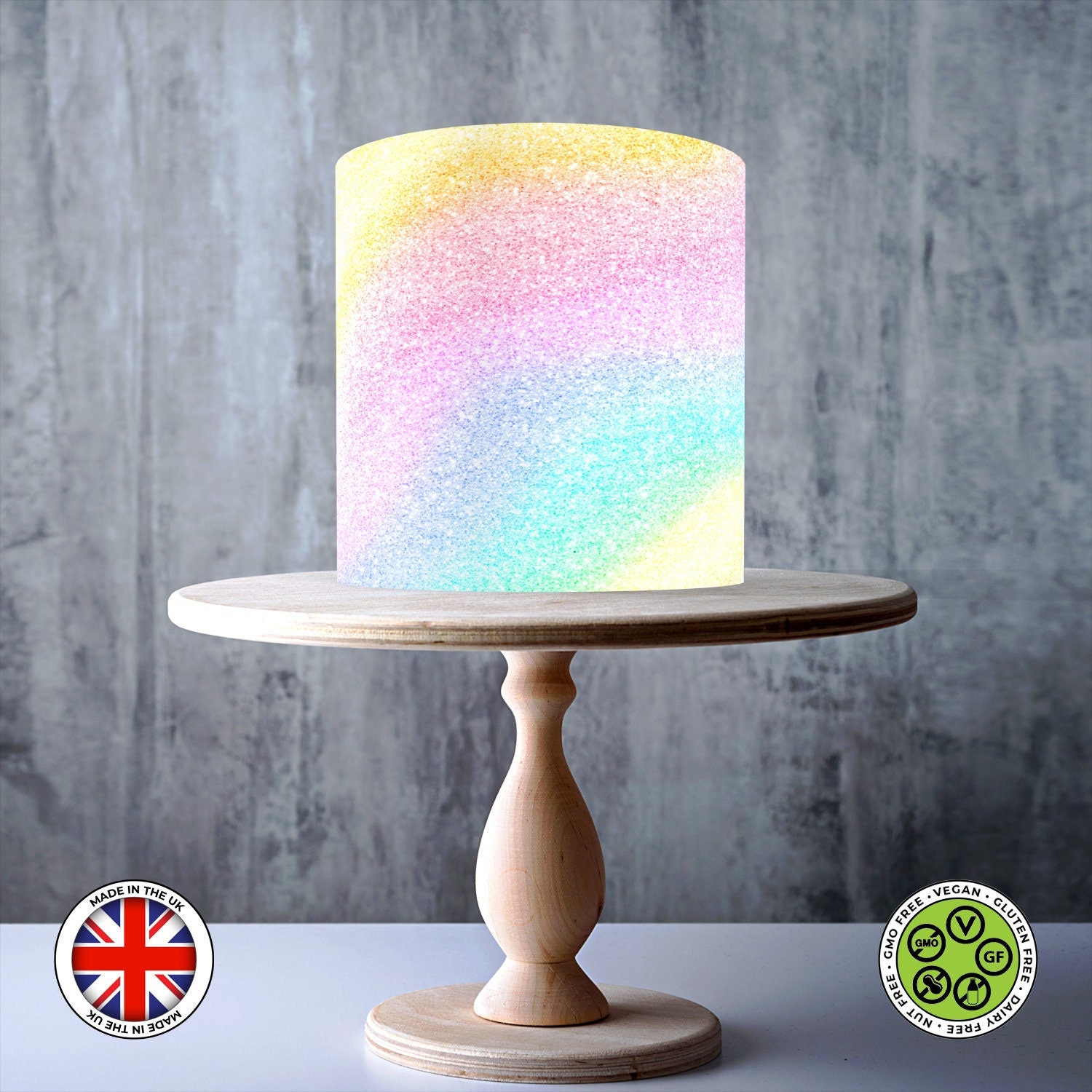 Rainbow Unicorn Glitter effect wrap around edible cake topper, ICING sheet, WAFER card, Cake Wrap, Edible Prints