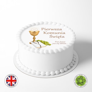 Pierwsza Komunia Święta 7,5 inch ronde eetbare communie taarttopper decoratie, glazuurvel, WAFELTJE kaart, eetbare prints