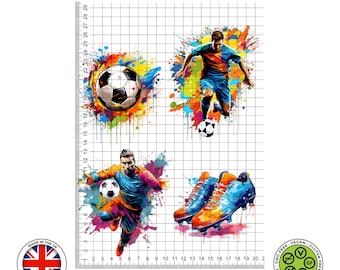 Men’s Football Edible Cake Toppers – Colour Splash Soccer Sports Set Cut-Outs - ICING or WAFER