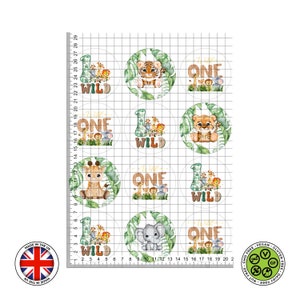 Wild One Baby Shower #1 Cute Animals Cupcake commestibile Safari 12 pezzi / 20 pezzi topper per torta commestibile, foglio di GLASSA, carta WAFER, stampe commestibili