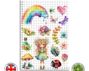 Whimsical Fairy Garden Edible Cake Toppers – Rainbow Flowers Butterfly Cut-Outs - ICING or WAFER
