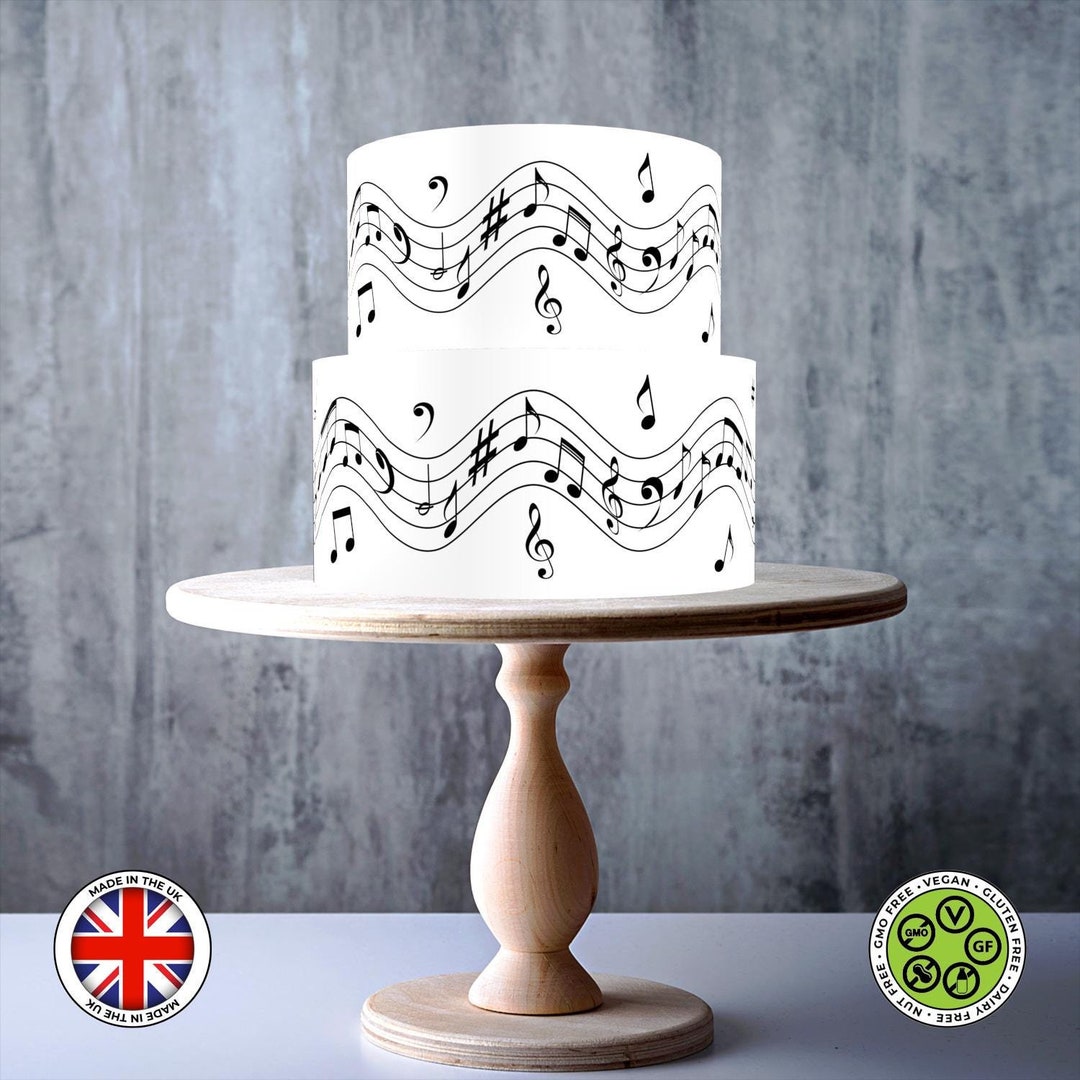Wavey Musical Note Musical Notes Edible Cake Ribbon – Wavy Staff Treble Clef Border Wrap ...