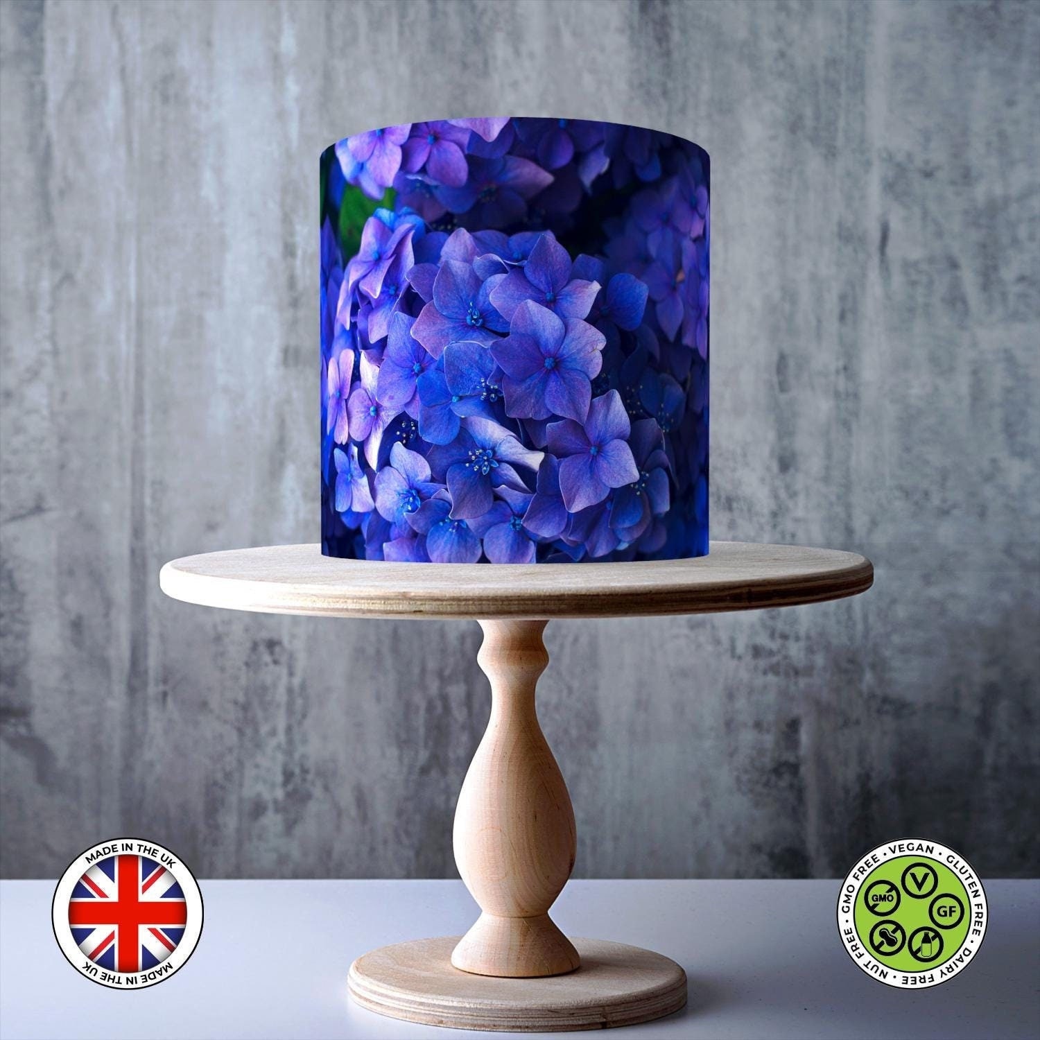 Blue and Purple Hydrangea Edible Cake Topper – Floral Wrap Design ...