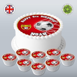 Ihr Football Club Logo personalisierte Fußball Ball essbare Set 7,5 in rund Topper & 8 passende Cupcakes, Imiting Blatt WAFER Karte Geburtstagsdrucke