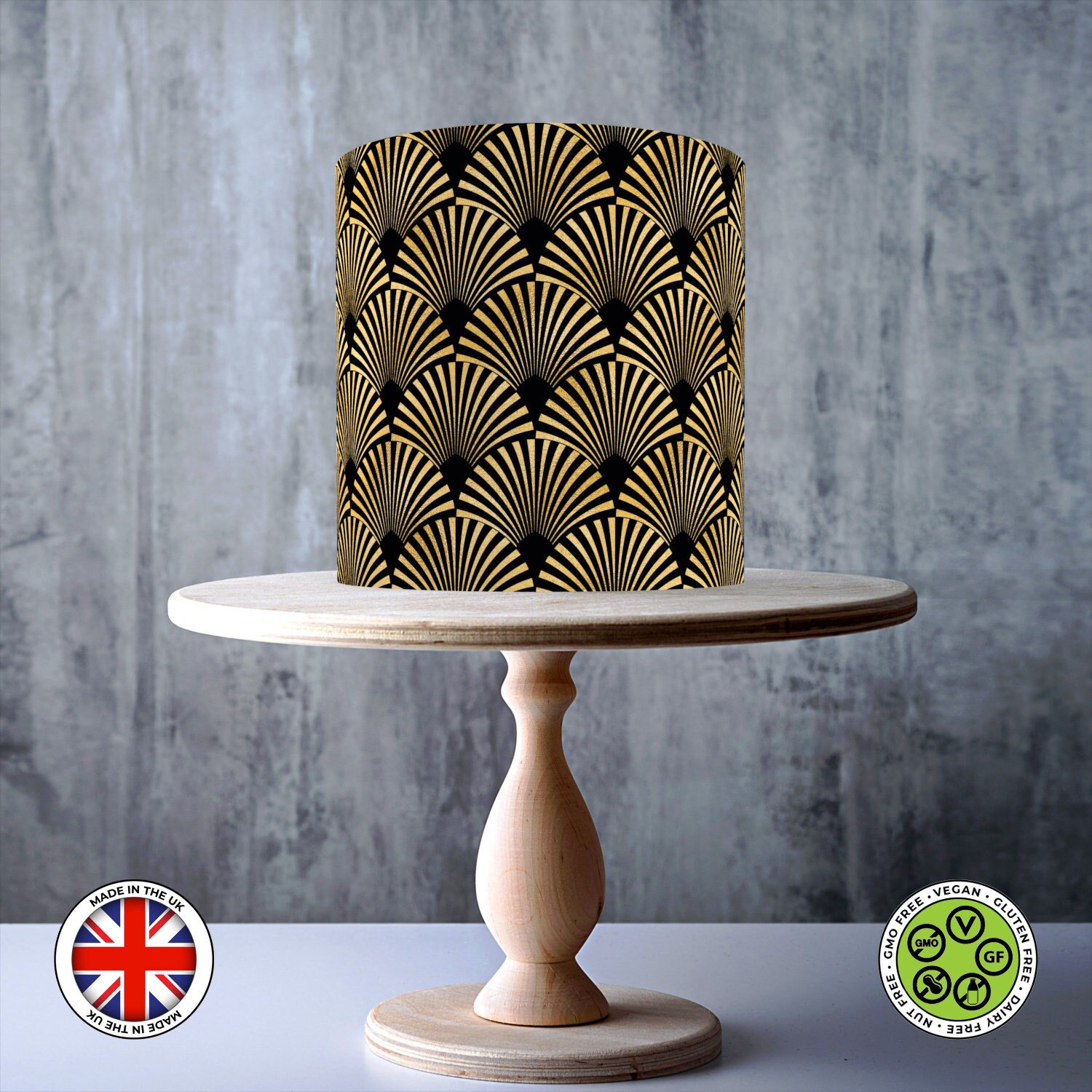 Art Deco Black Gold effect Seamless wrap around edible cake topper, ICING sheet, WAFER card, Cake Wrap, Edible Prints