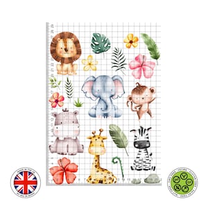 Aquarelle animaux de safari, lion, éléphant, zèbre, girafe, singe, hippopotame, gâteau comestible, feuille de glaçage, carte gaufrette, impressions comestibles