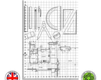 Architectural Tools Edible Cake Toppers – Blueprint Compass Ruler Cut-Outs - ICING or WAFER