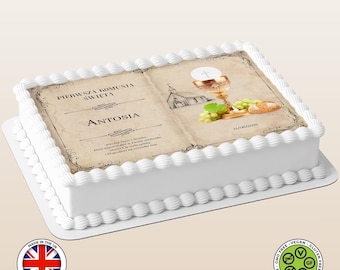 Pierwsza Komunia Święta Edible Cake Topper (fits-Costco) – Personalised Book Parchment - ICING or WAFER