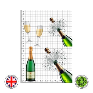 Decoraciones comestibles con temática de champán, botellas de champán verdes que explotan con corchos volando y burbujas Hoja de GLASEADO Tarjeta de OBLEA Impresiones de cumpleaños