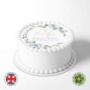Couronne de première communion personnalisée de 24 pouces, décoration de gâteau comestible ronde (version anglaise), feuille de glaçage, carte de gaufrette, impressions comestibles