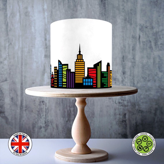 Superhero City Skyline Edible Cake Toppers – Colourful Birthday Design Wrap - ICING or WAFER