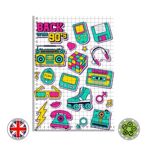 Back to the 90&#39;s retro sticker effect edible cake topper, ICING sheet, WAFER card, Edible Prints