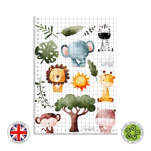 Baby safari dieren aquarel jungle eetbare taarttopper, glazuurvel, WAFER-kaart, eetbare prints
