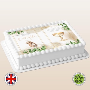 Personalisierter essbarer Kuchentopper Pierwsza Komunia Święta offenes Buch betendes Mädchen (polnische Version) Zuckerglasurfolie WAFER Karte Drucke, Kommunion