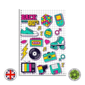 Back to the 90&#39;s retro sticker effect edible cake topper, ICING sheet, WAFER card, Edible Prints