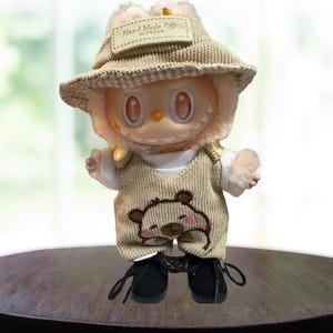 Labubu Capybara Doll Outfit: Handmade Overalls, Hat & Shirt (15/17cm Doll Clothes Set)