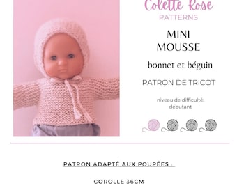 Tuto tricot pdf bonnet et béguin -mini mousse- pour poupée Corolle