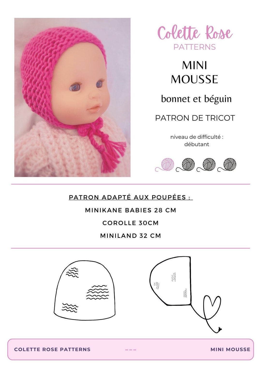 Tuto Pdf Bonnet Et Béguin Pour Poupée Babies De Minikane 28 Cm