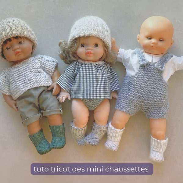 tuto tricot des chaussettes pour poupées - chaussons pour Minikane, Corolle, Miniland, Mini Colettos, Gordi Paola Reina 34 à 38 cm