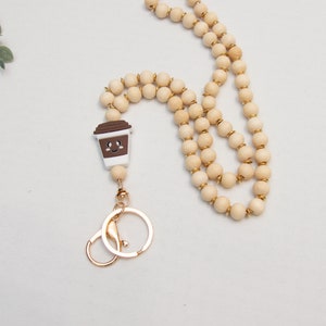 Coffee silicone teacher wooden bead lanyard, Personalized teacher lanyard, breakaway lanyard, Gift for teacher, badge necklace, gift for her