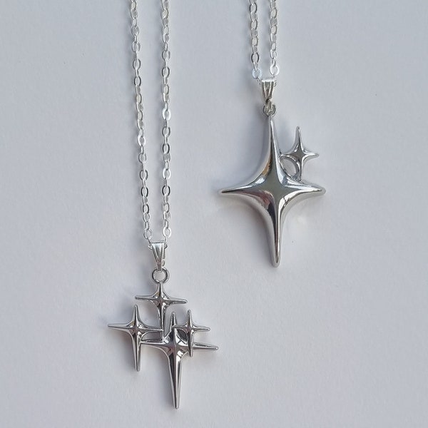 2x Matching Star Necklaces Set, Handmade Twin Celestial Couples Necklaces, Friendship Gifts.Perfect Mothers Day Gifts For Mum. Sterling 925