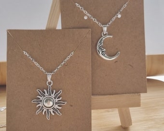 2x Matching Sun And Moon Necklace Set, Handmade Twin Celestial Couples Necklaces, Perfect Mothers Day Gift, Gift For girlfriend, friends.