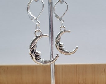 Moon Dangle Hoop Earrings, Sterling Silver Celestial / Minimal Jewellery Gifts, Handmade 925 Sterling Silver Statement Earrings