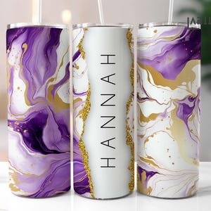 Add your own name, Purple, White and Gold Marble Tumbler Template, Png Sublimation 20 oz Skinny Tumbler, Seamless, PNG, High Quality PNG