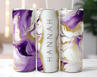 Purple Marble Tumbler Template: Personalized 20 oz Skinny Tumbler (PNG Digital Download)