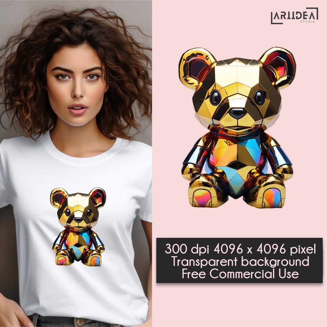 Gold Teddy Bear Clip Art in 3D PNG Format Perfect for Commercial Use in