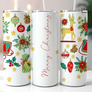 Customizable Colorful Cartoon Style Christmas Tumbler Wrap, 20oz Skinny Sublimation PNG. Add your name or Christmas wish! Seamless design