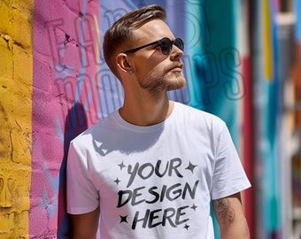 Bella Canvas 3001 White Mockup - White T-Shirt Mockup - Male Model - Men 3001 Tee Mock up - Lifestyle Mockup - Premium Mockup - LGBTQ Mock