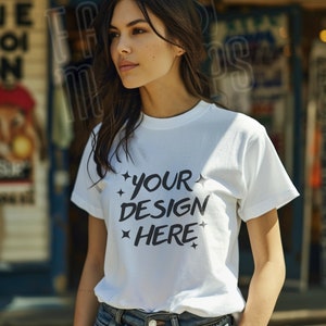 Gildan 5000 White Mockup - G5000 White Mock Up - Oversized Tee Shirt Mockup - Trendy Lifestyle Photo - Natural Simple Mockups - Outdoor